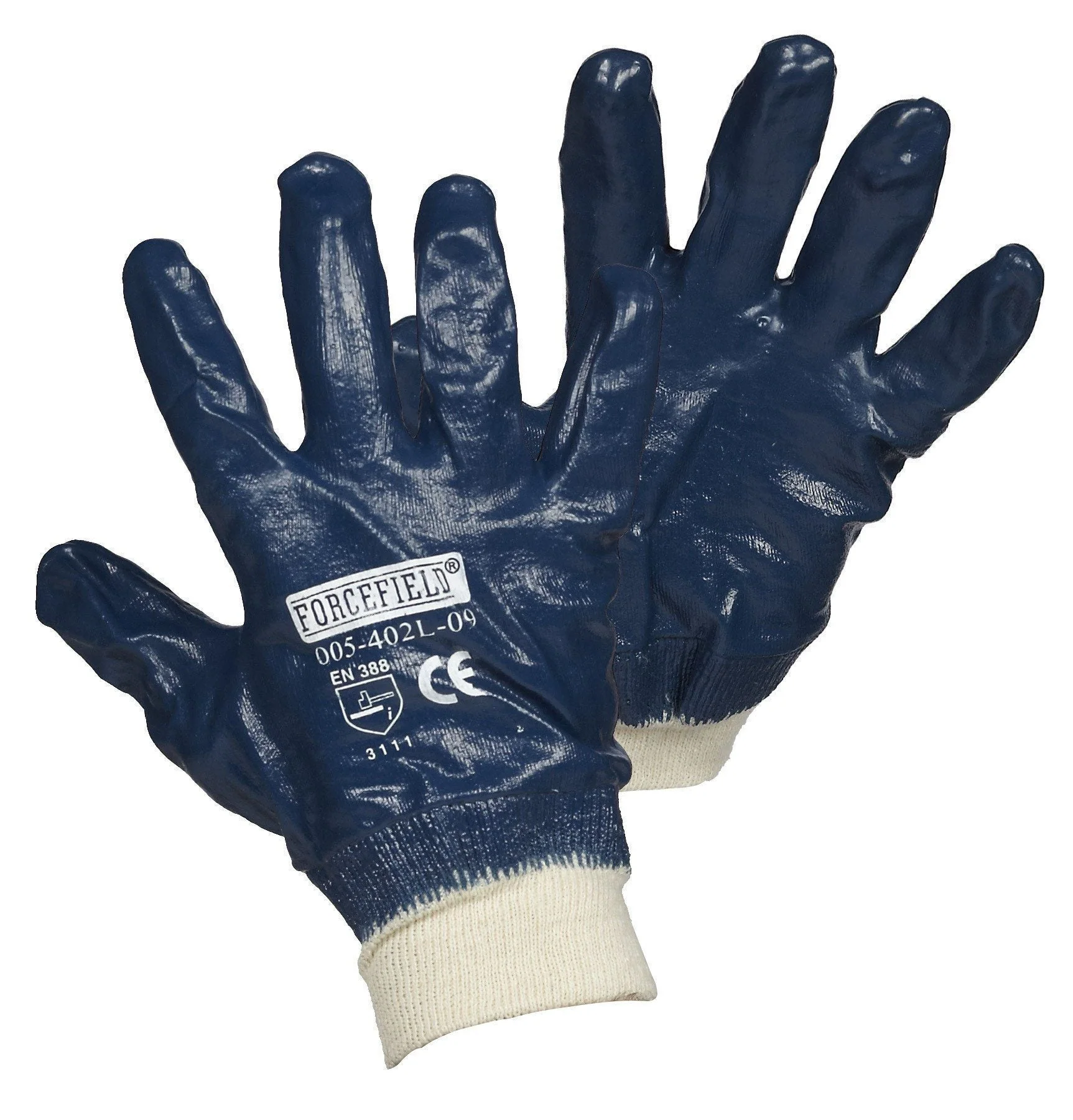 Forcefield Blue Nitrile Fully Coated Work Gloves with Knitwrist