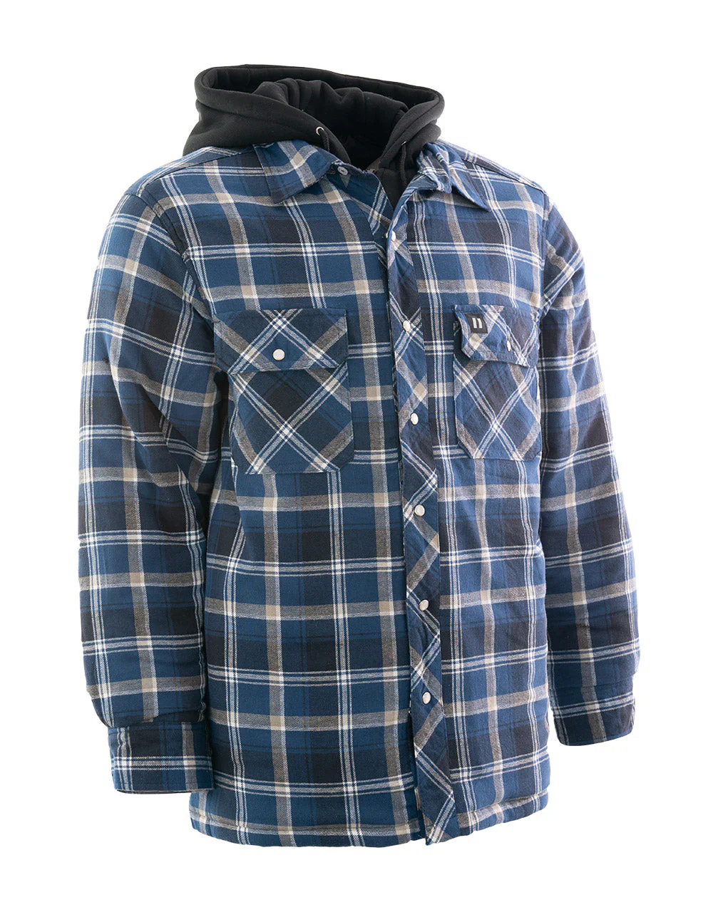Forcefield Blue Hooded Plaid Quilt-Lined Flannel Shirt Jacket - Image 2