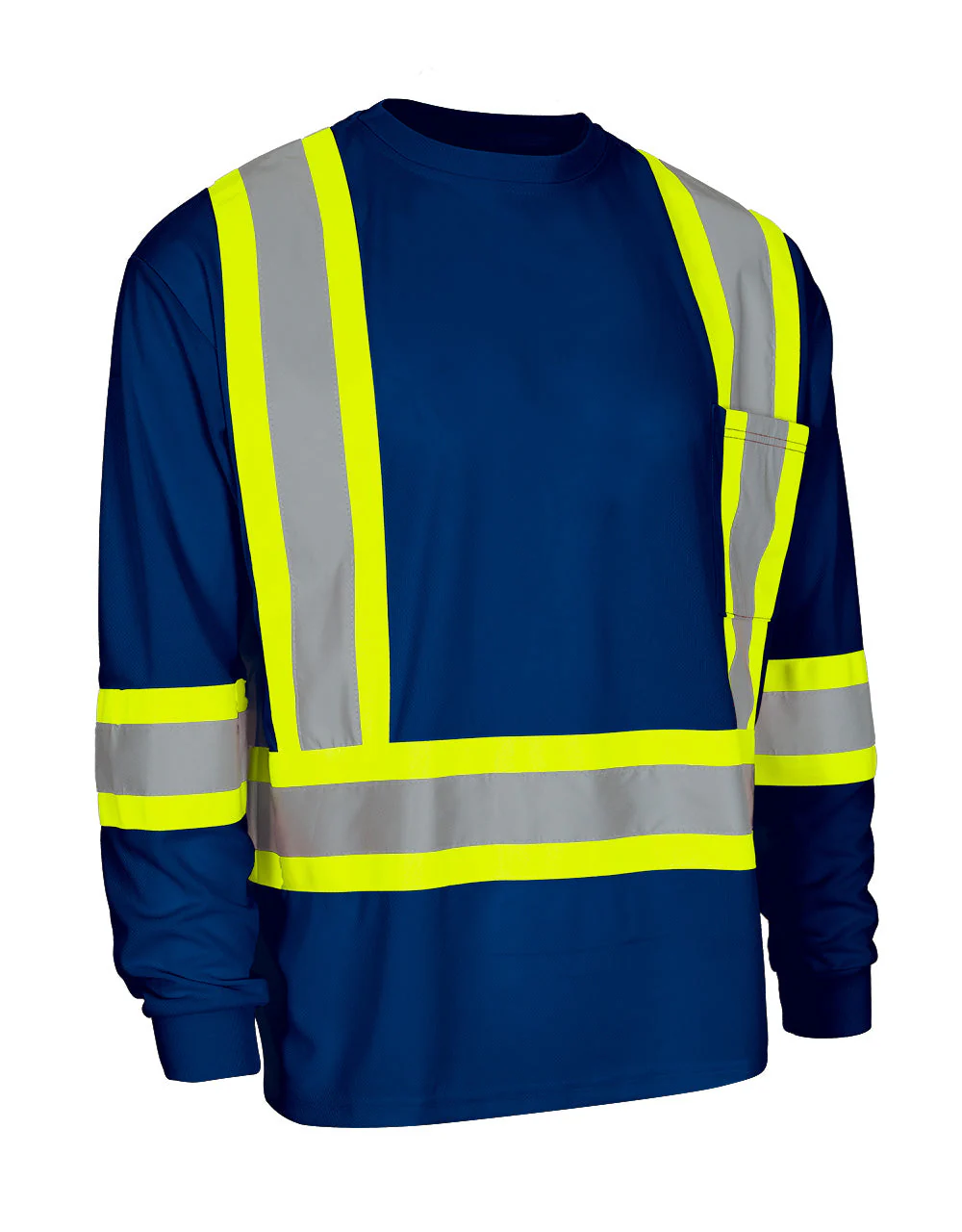 Forcefield Hi Vis Bamboo Fabric Crew Neck Long Sleeve Safety Tee with Chest Pocket - Image 3
