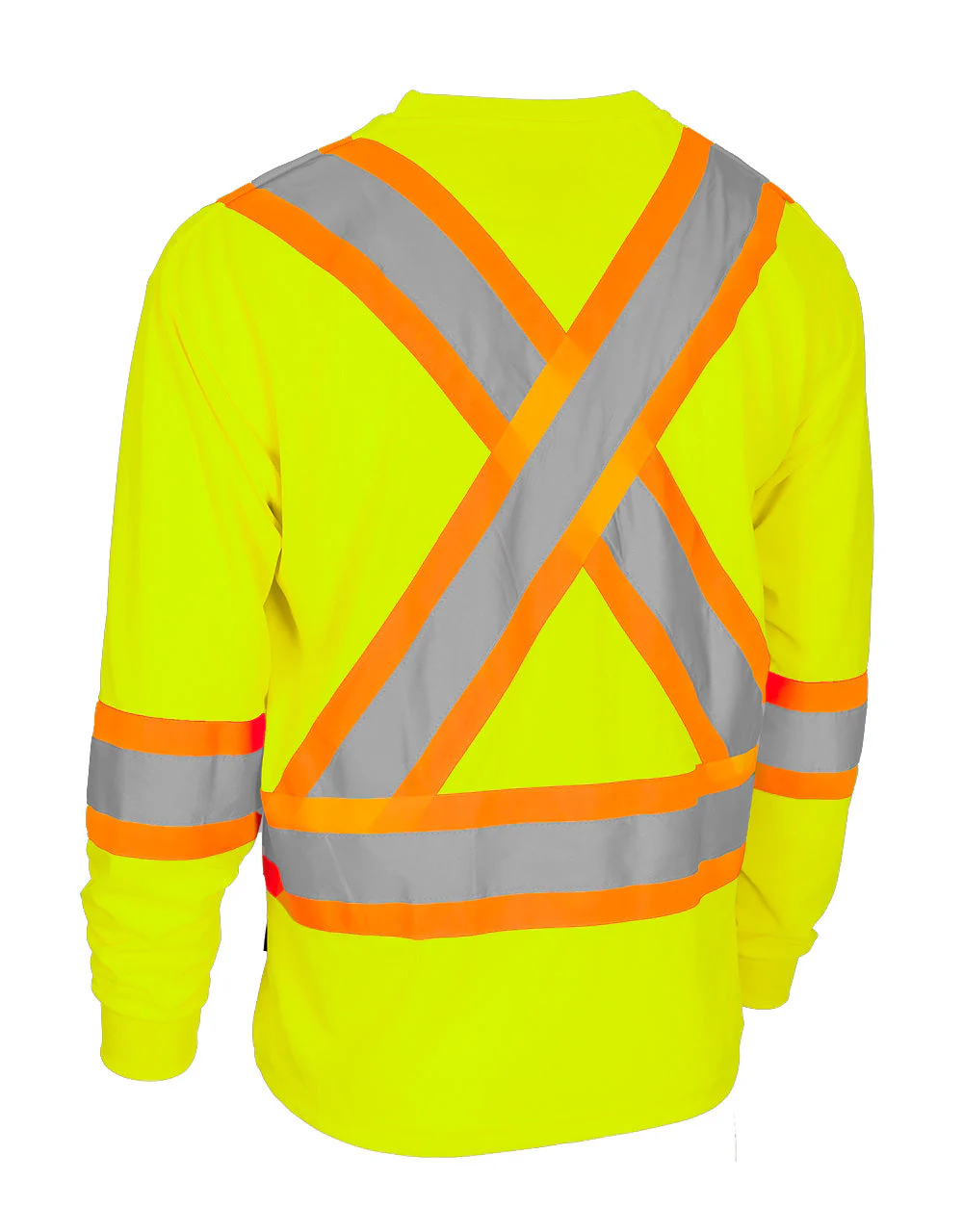 Forcefield Hi Vis Bamboo Fabric Crew Neck Long Sleeve Safety Tee with Chest Pocket - Image 4