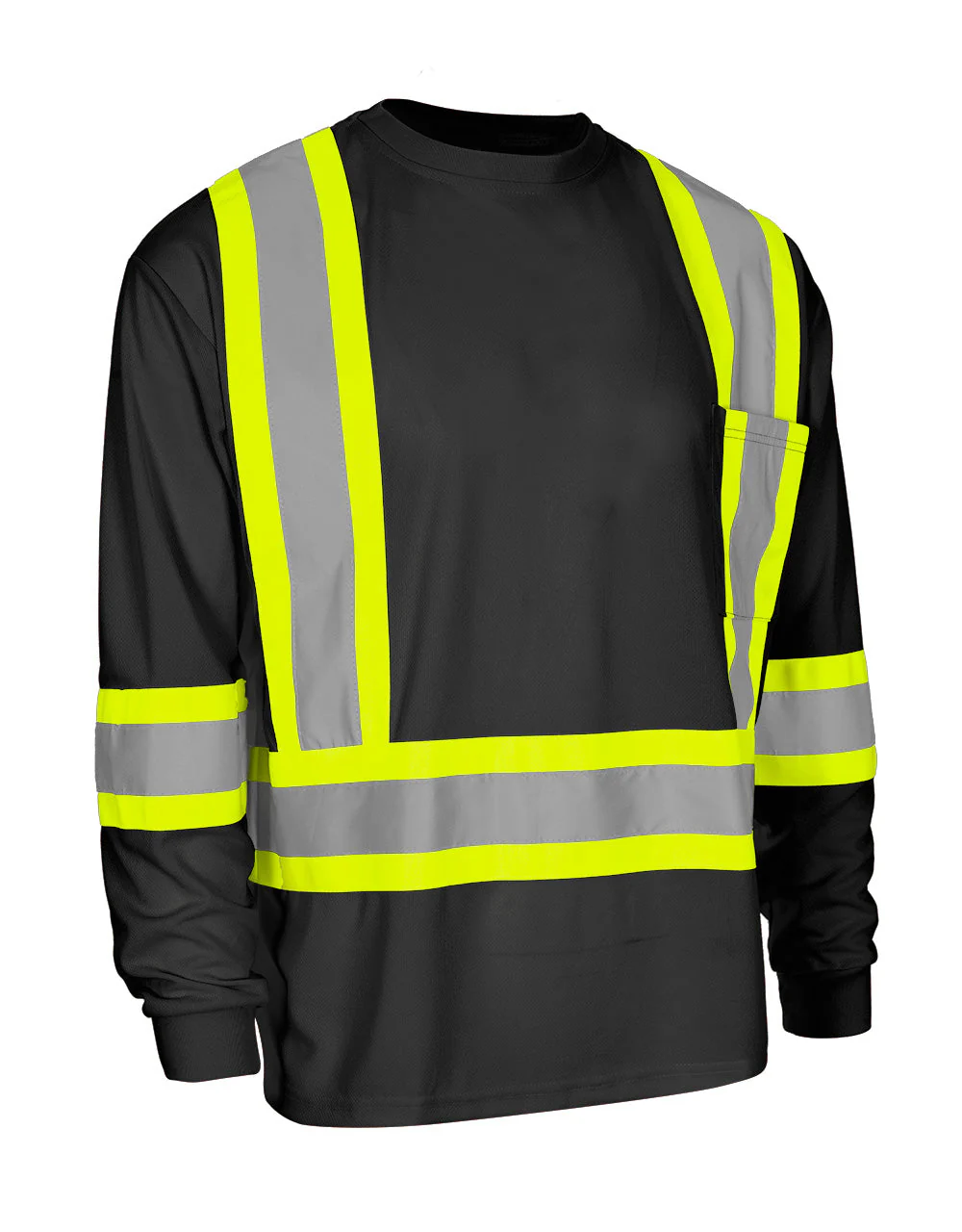 Forcefield Hi Vis Bamboo Fabric Crew Neck Long Sleeve Safety Tee with Chest Pocket - Image 6