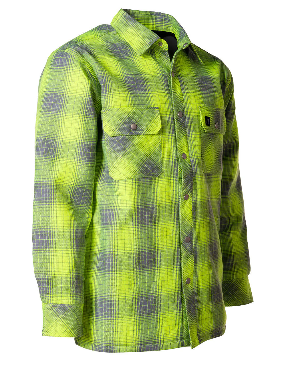 Forcefield Hi Vis Grey Shadow Plaid Quilted Flannel Shirt Jacket - Image 2