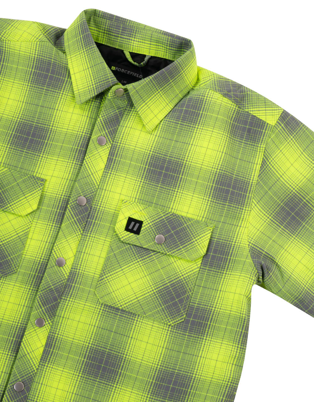 Forcefield Hi Vis Grey Shadow Plaid Quilted Flannel Shirt Jacket - Image 3