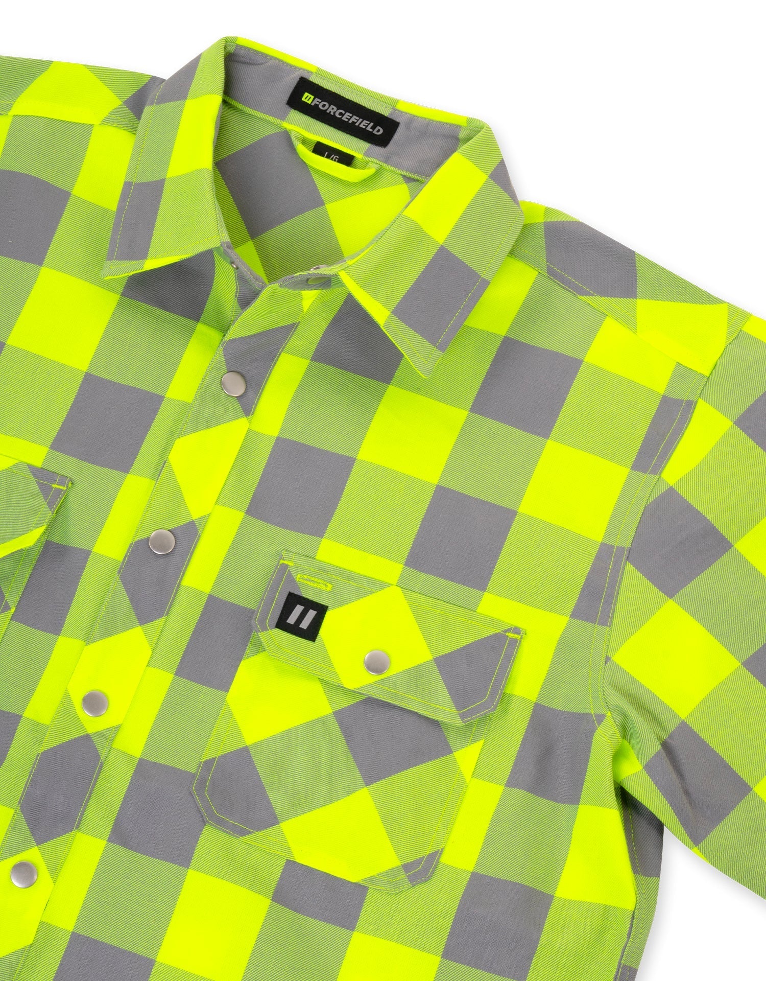 Forcefield Hi Vis Lime Buffalo Plaid Unlined Flannel Shirt - Image 2