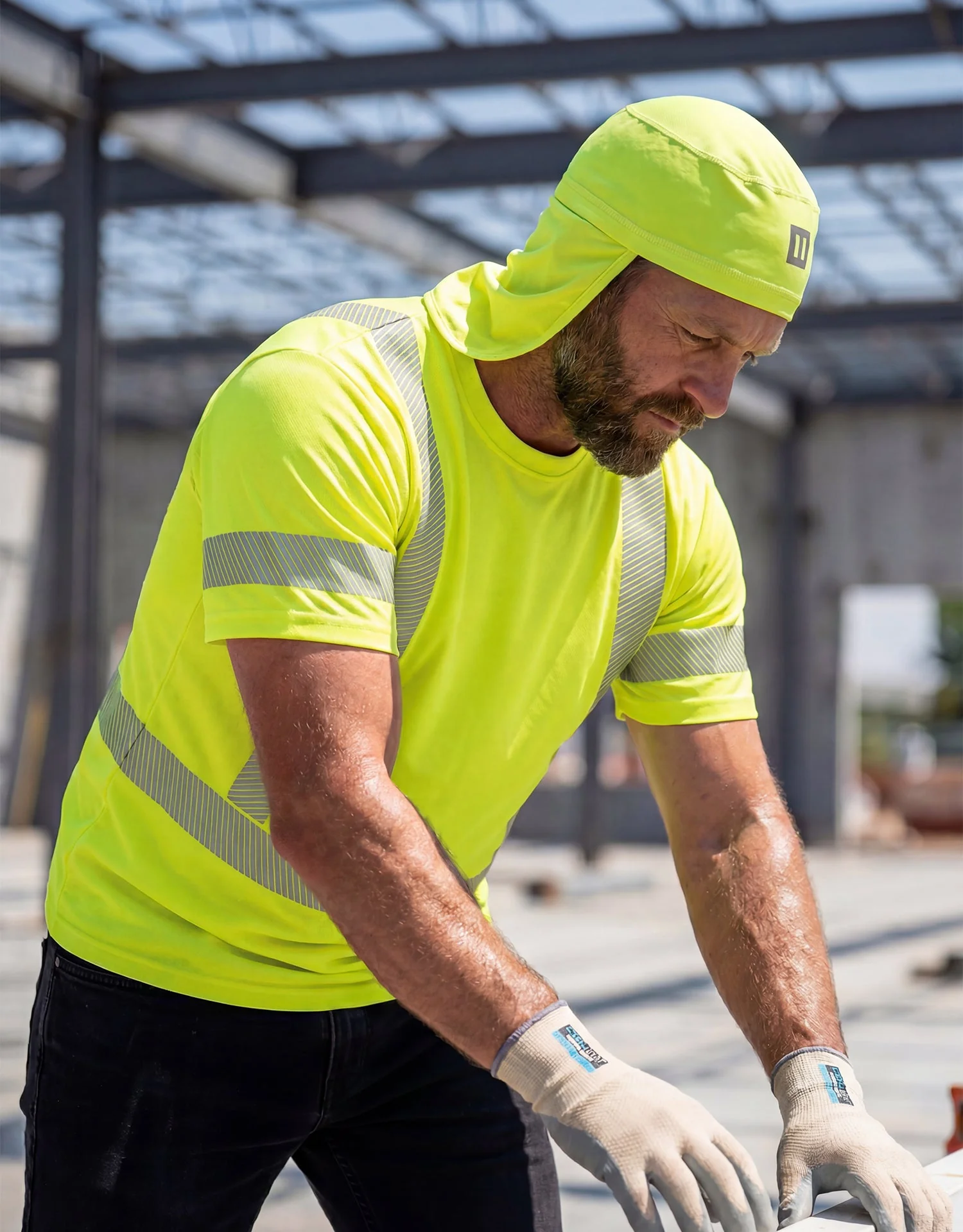 Forcefield Hi Vis Coolknit™ Lime Crewneck Short Sleeve Segmented Cooling T-Shirt - Image 3