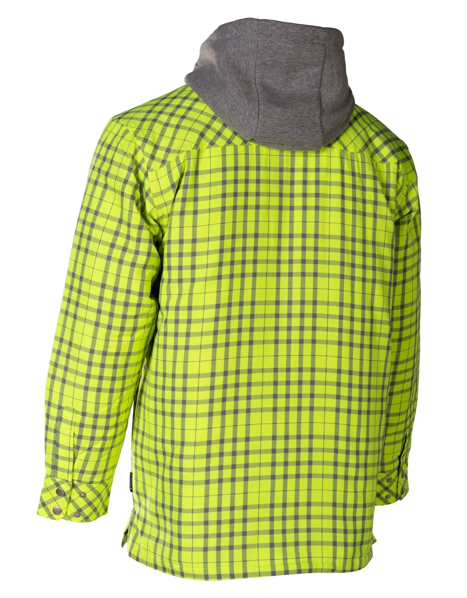 Forcefield Hi Vis Lime Silver Micro Plaid Hooded Quilt-Lined Flannel Shirt Jacket - Image 3