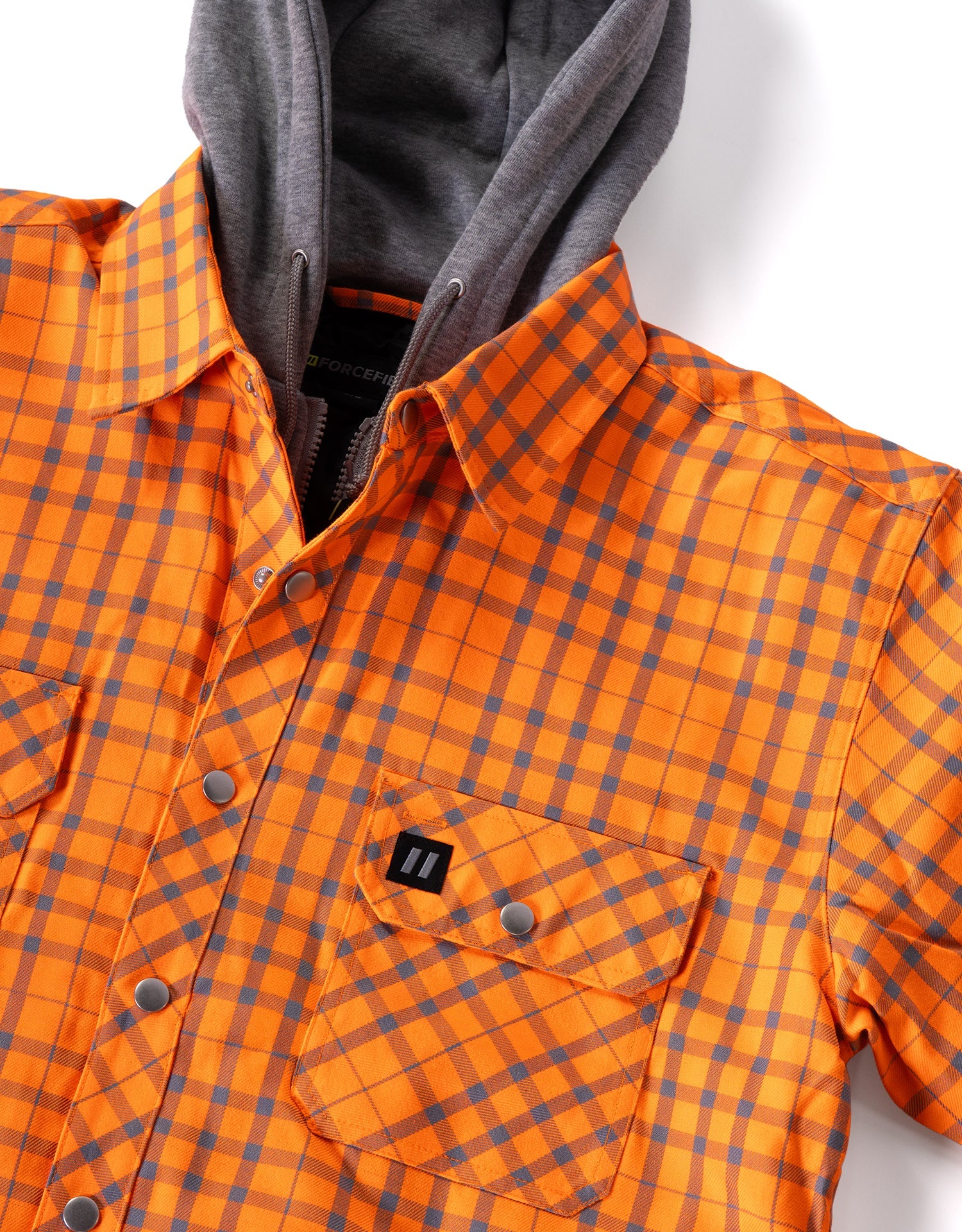 Forcefield Hi Vis Orange/Silver Micro Plaid Hooded Quilt-Lined Flannel Shirt Jacket - Image 2