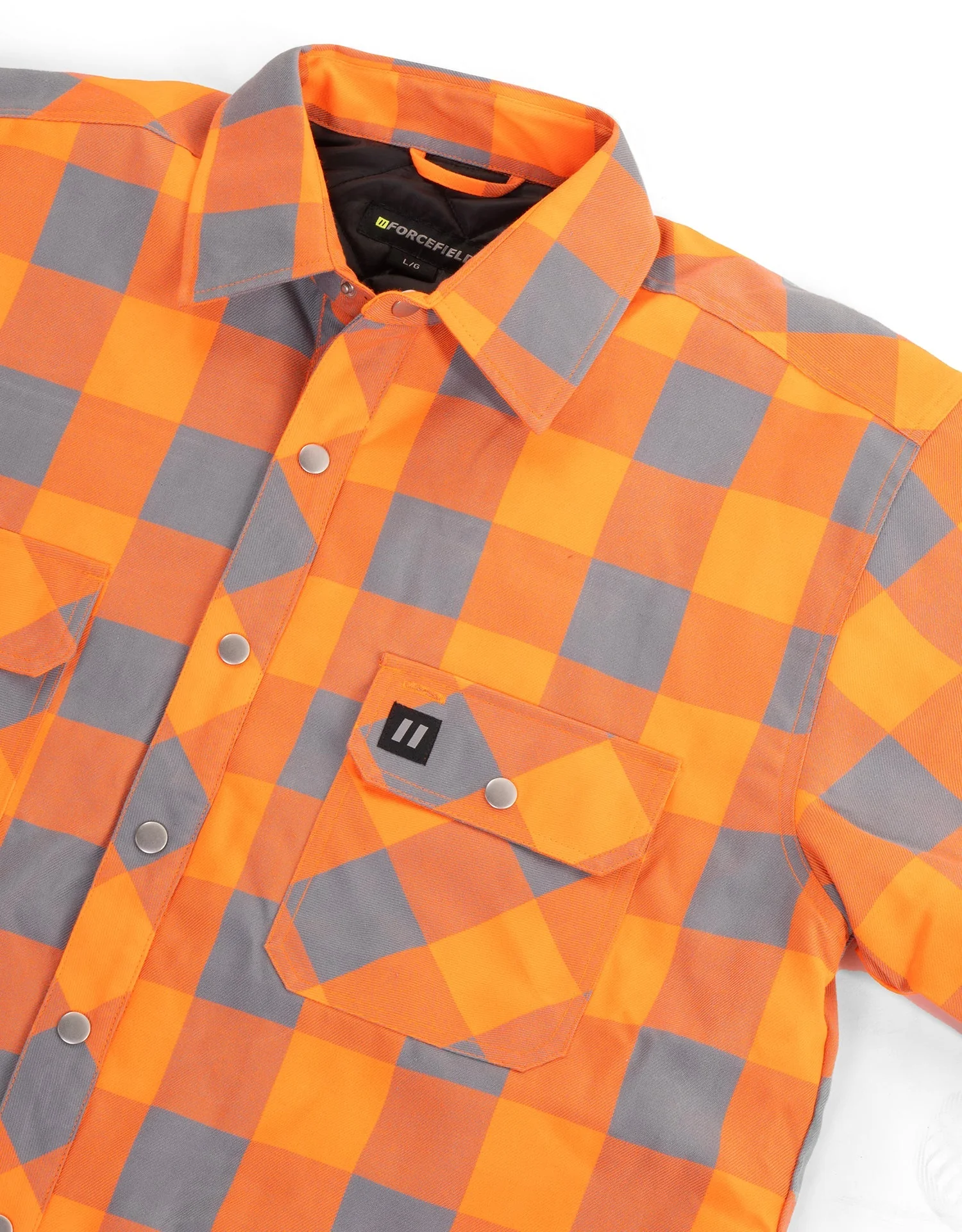 Forcefield Hi Vis Orange/Sliver Buffalo Plaid Quilted Flannel Shirt Jacket - Image 2