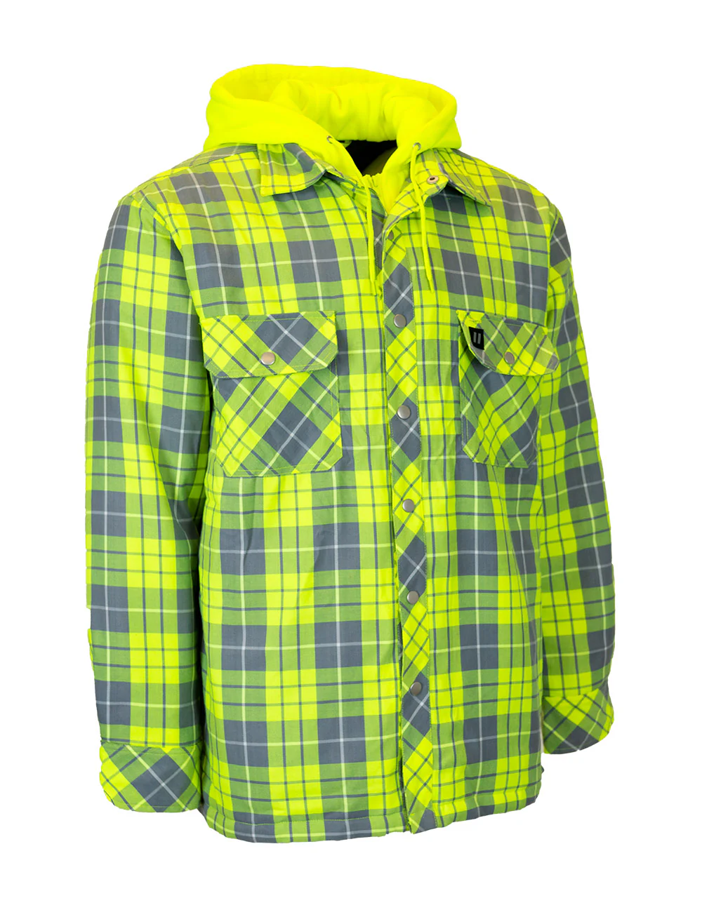 Forcefield Hi Vis Hooded Plaid Quilt-Lined Flannel Shirt Jacket - Image 2