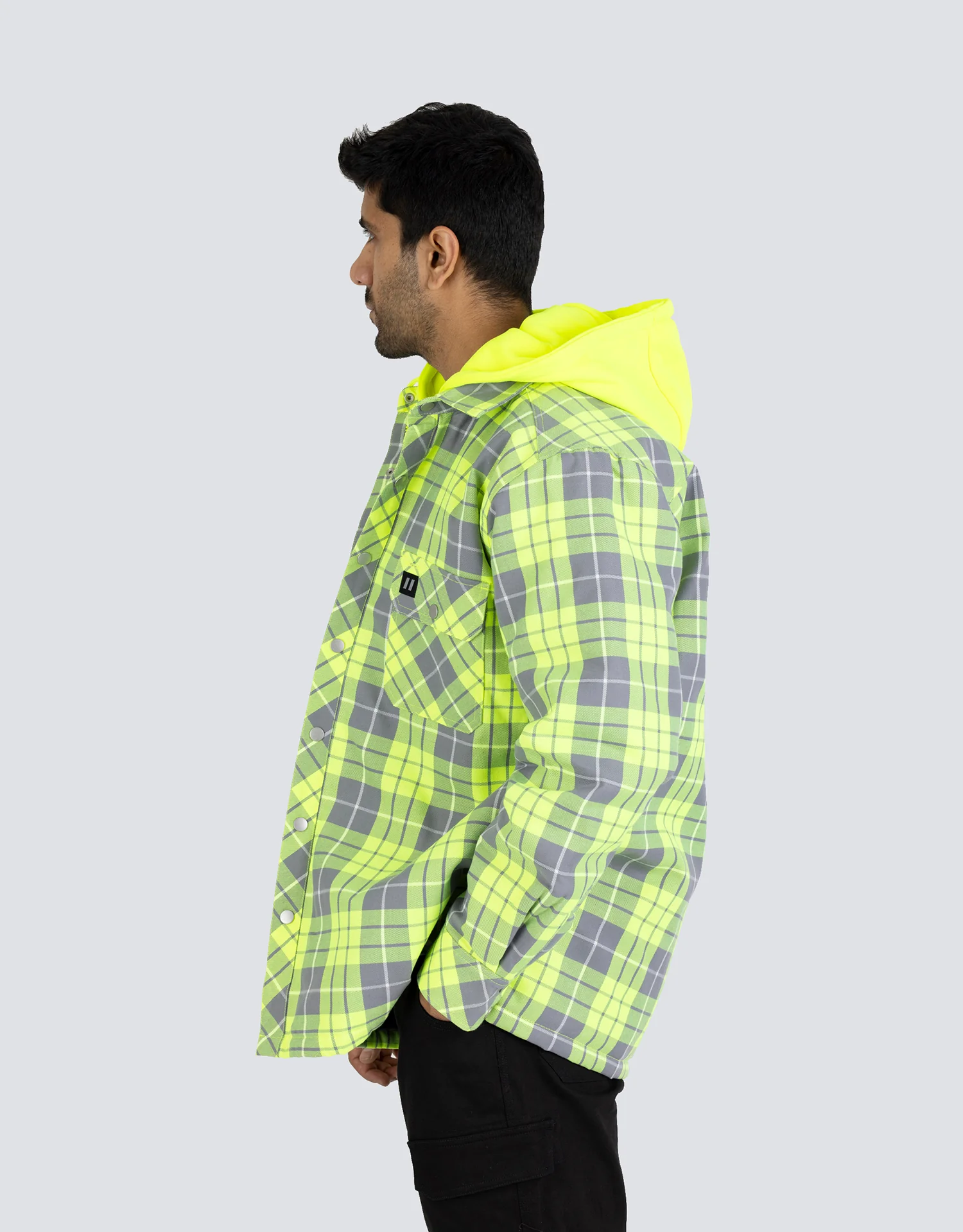 Forcefield Hi Vis Hooded Plaid Quilt-Lined Flannel Shirt Jacket - Image 5