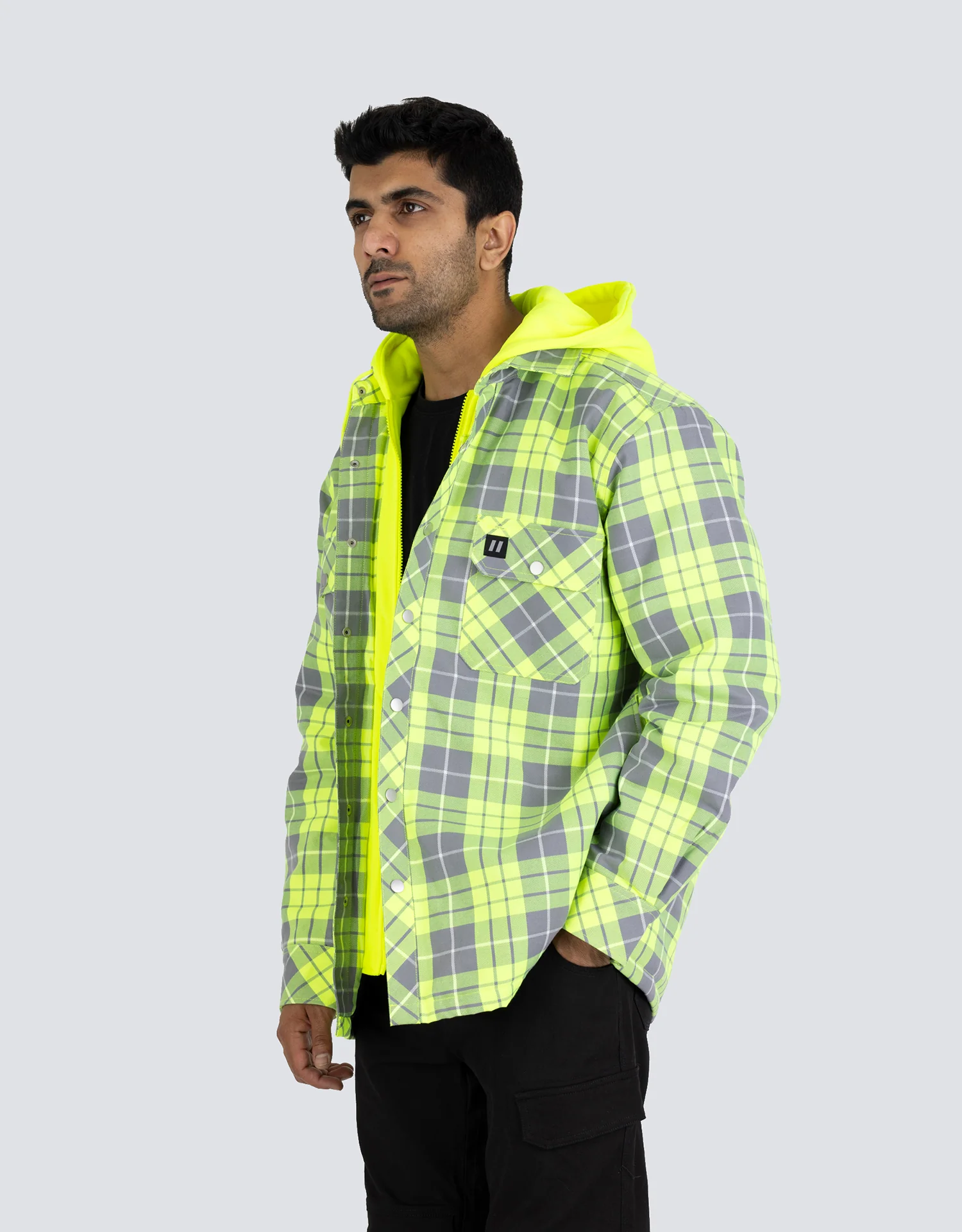 Forcefield Hi Vis Hooded Plaid Quilt-Lined Flannel Shirt Jacket - Image 7
