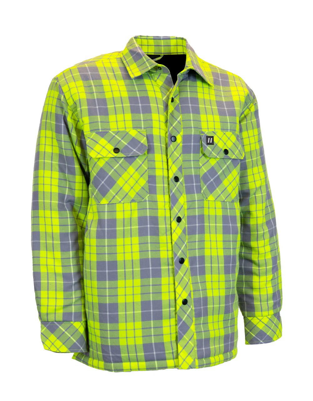 Forcefield Hi Vis Plaid Quilted Flannel Shirt Jacket with Reflective Striping - Image 2