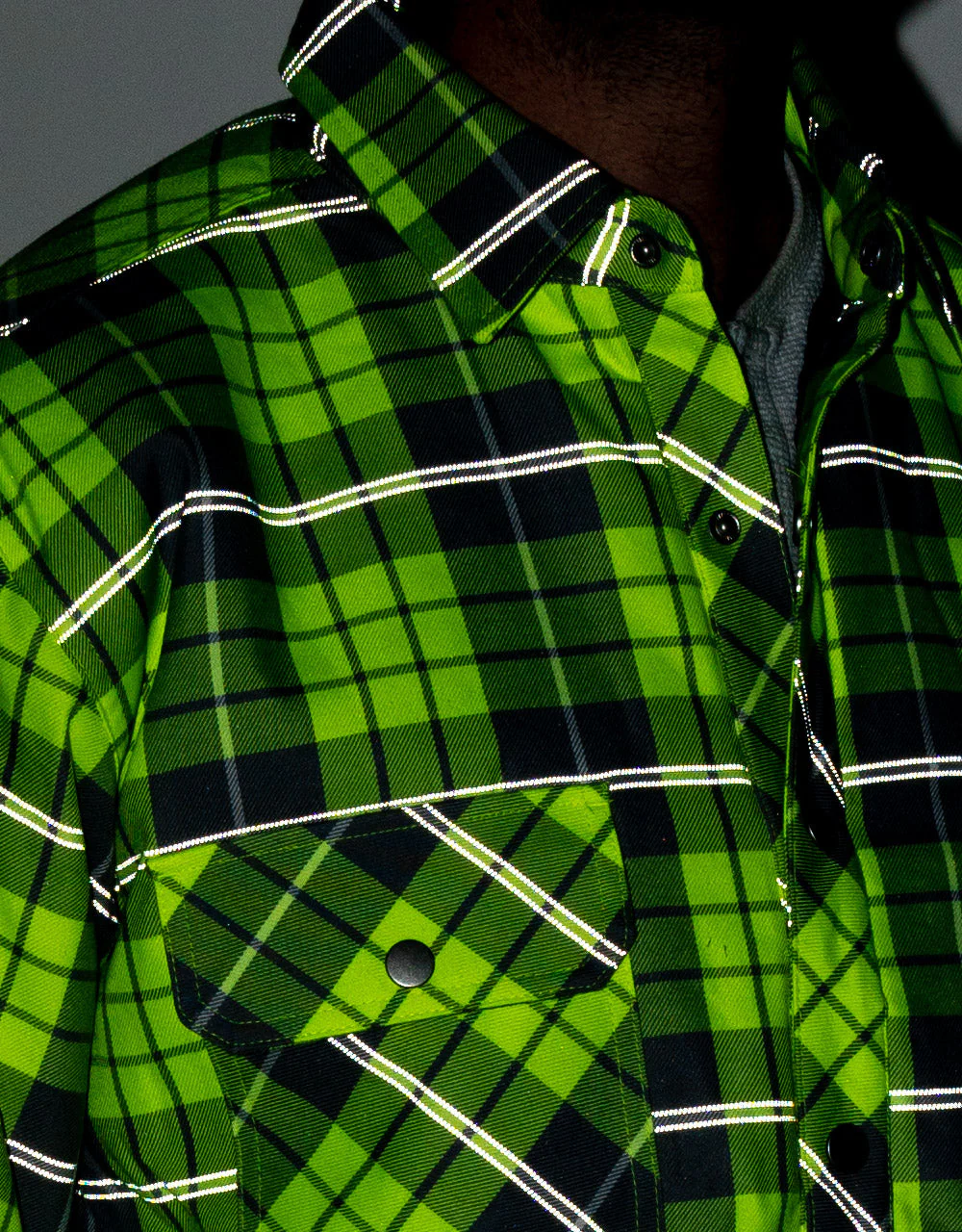 Forcefield Hi Vis Plaid Unlined Flannel Shirt Jacket with Reflective Striping - Image 3