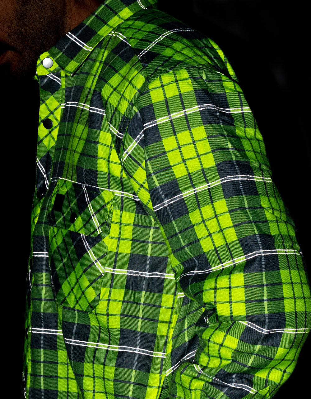 Forcefield Hi Vis Plaid Unlined Flannel Shirt Jacket with Reflective Striping - Image 4