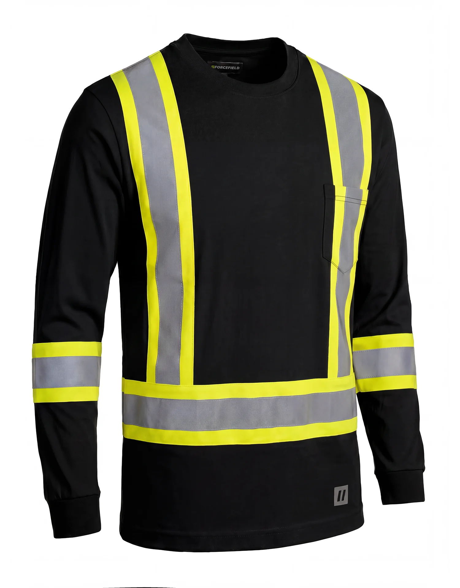 Ultracool Black Poly/Cotton Crewneck Long Sleeve Safety T-Shirt with Chest Pocket