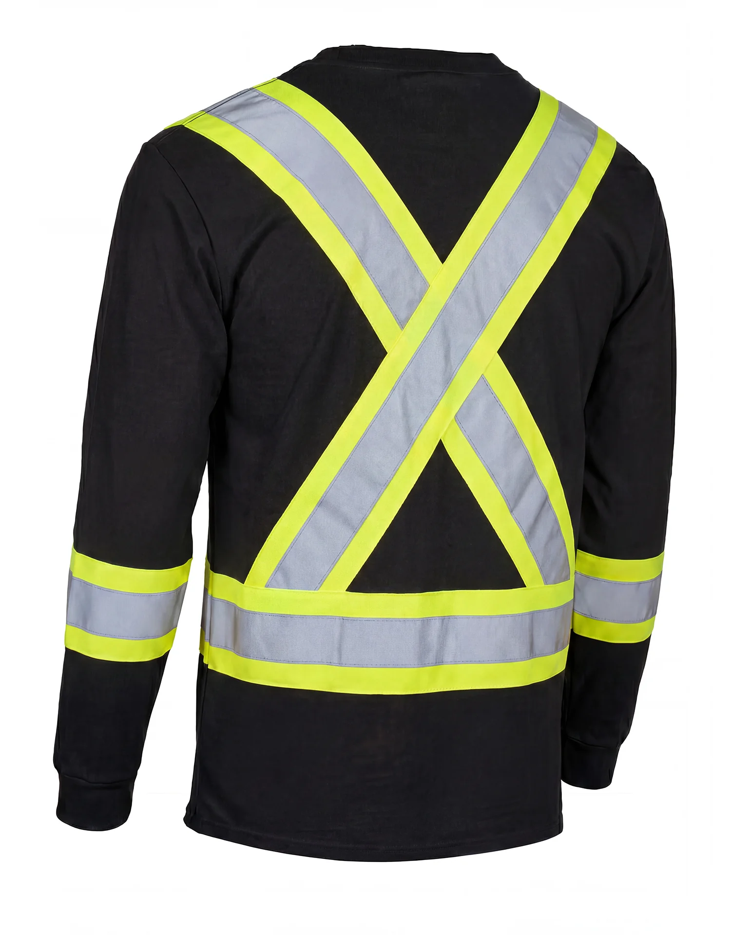 Ultracool Black Poly/Cotton Crewneck Long Sleeve Safety T-Shirt with Chest Pocket - Image 2