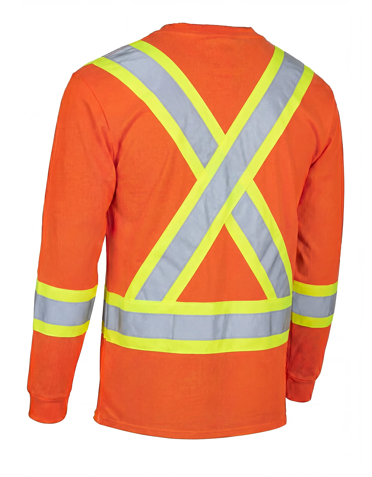 Ultracool Orange Poly/Cotton Crewneck Long Sleeve Safety T-Shirt with Chest Pocket - Image 2