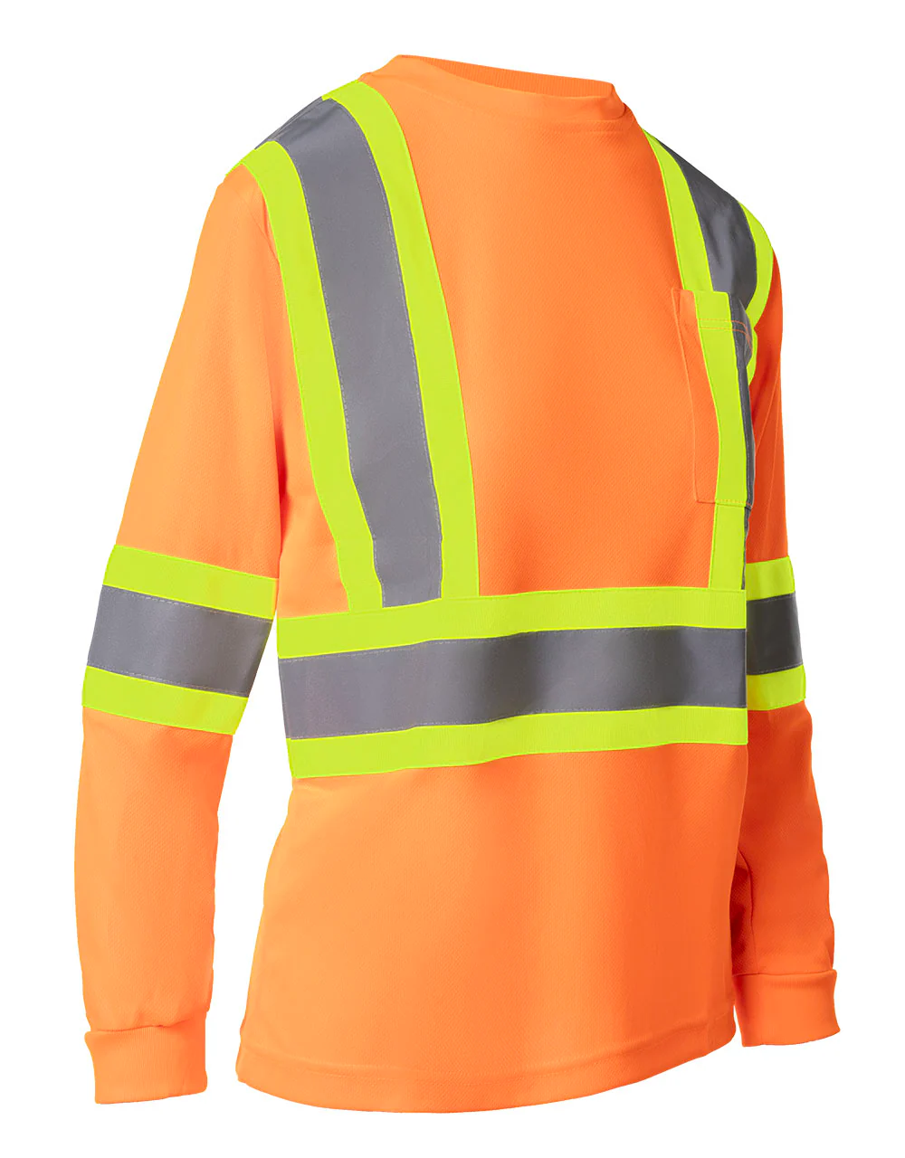 Forcefield Women's Hi Vis Crew Neck Long Sleeve Safety Tee Shirt with Chest Pocket