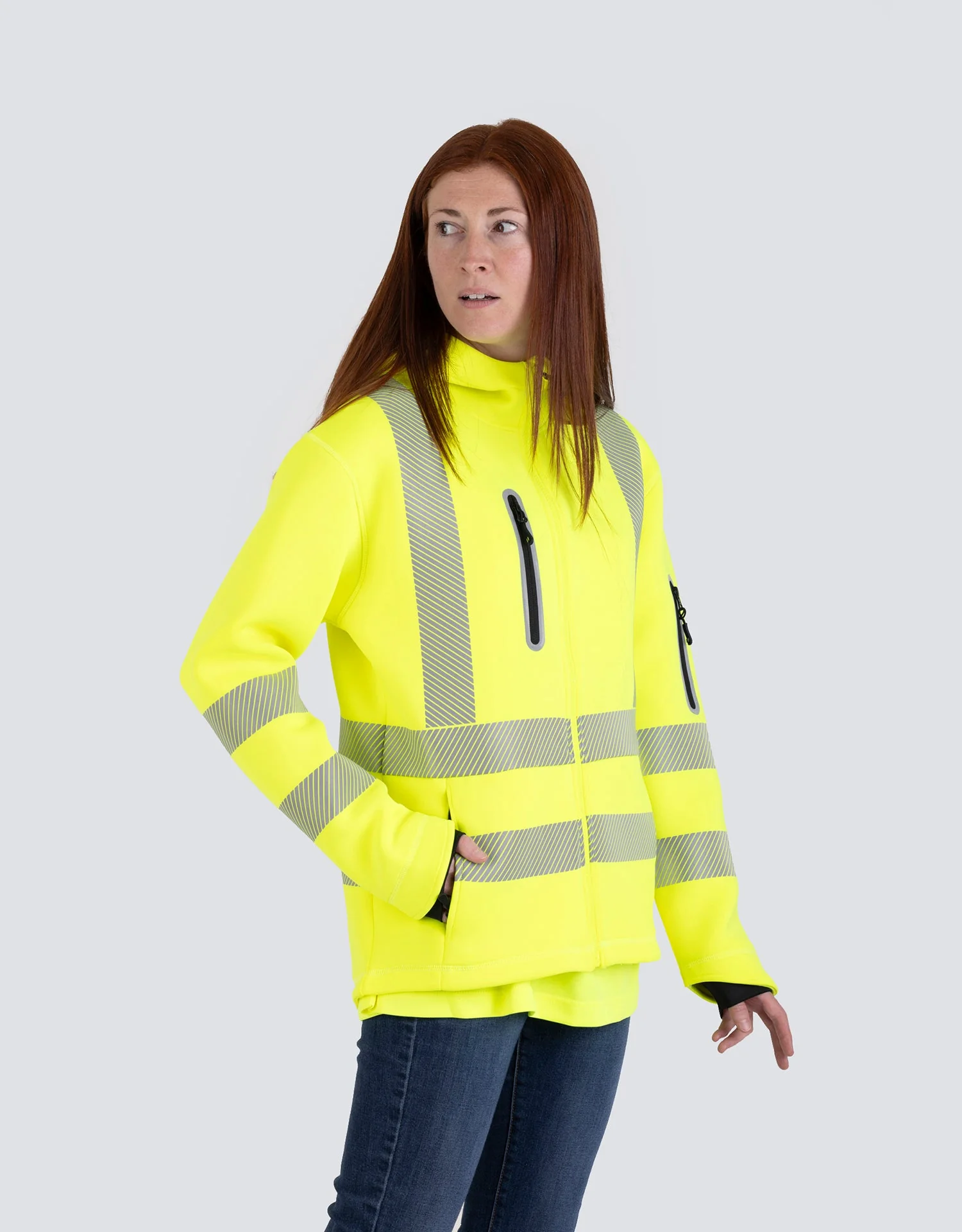 Forcefield Women's Lime Technical Safety Zip-Up Softshell Hoodie - Image 7